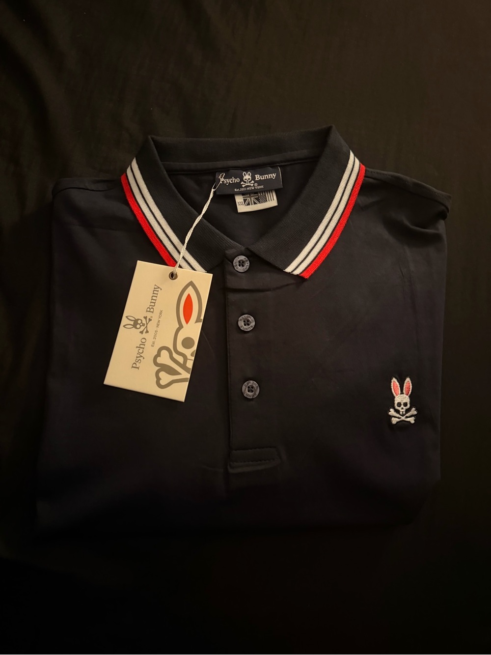 Psycho Bunny Boys' Navy Polo with Red & White Trim XXL
